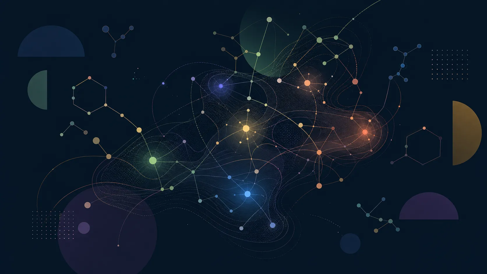Abstract colorful constellation of chemical bonds mapping the topography of smell