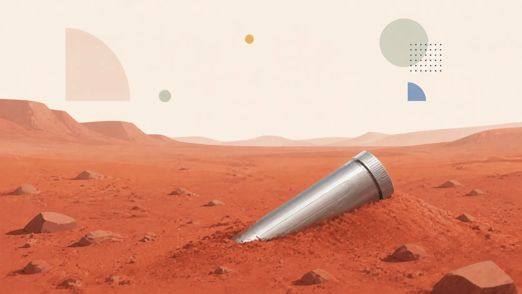 火星の砂に埋もれた孤独なチタン製サンプルチューブ